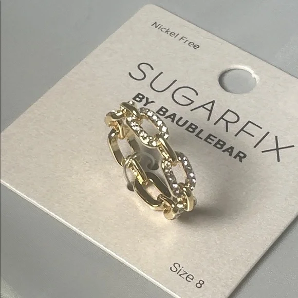 Sugarfix by Baublebar Gold Crystal Rhinestone Chain Ring Size 8 NWT - Picture 2 of 7